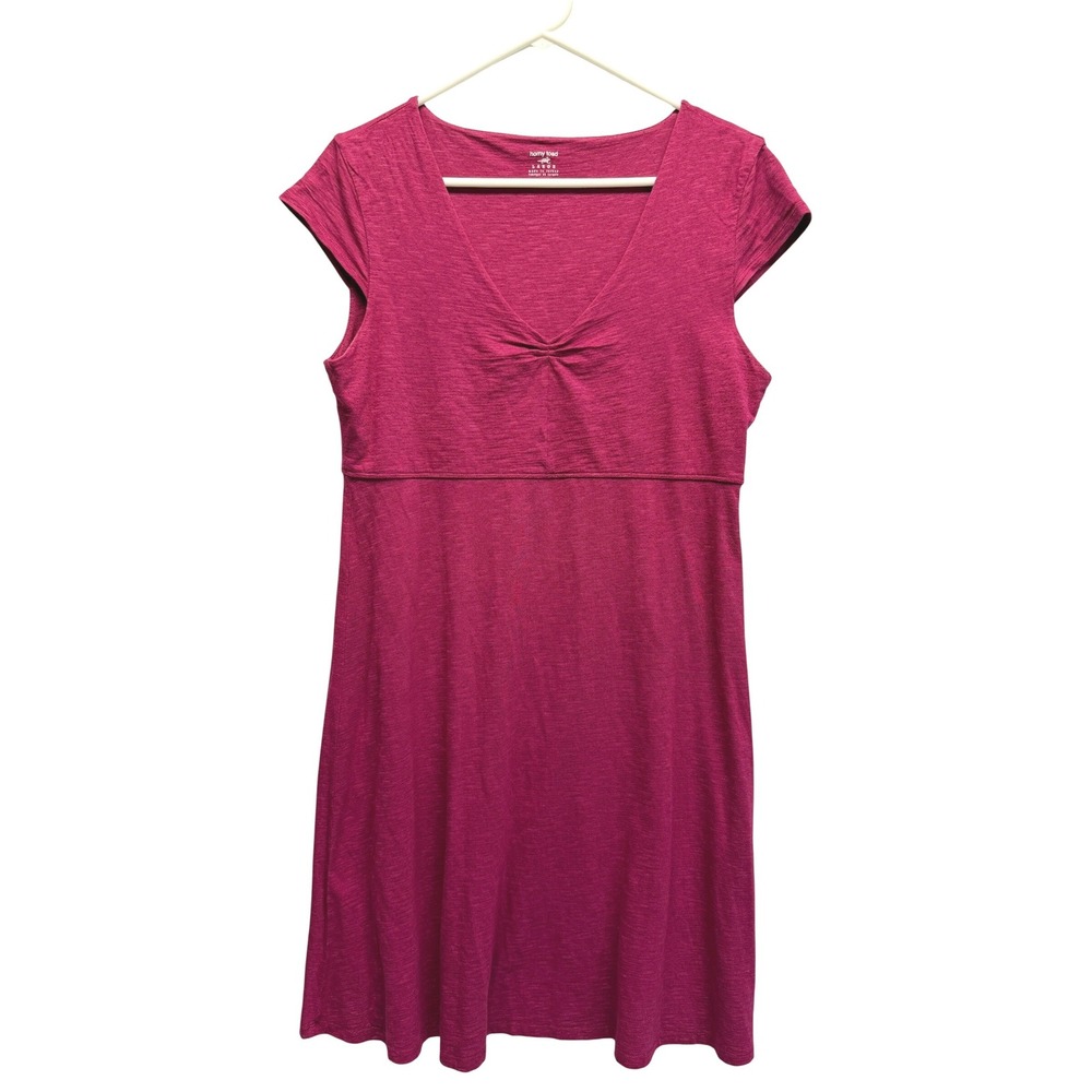 Horny Toad Dress Empire Waist V-Neck Large Pink Women Soft Stretchy Organic Cot.